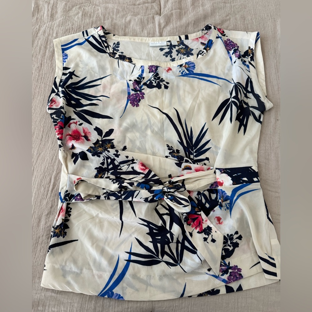 New York & Company Cream Floral Blouse